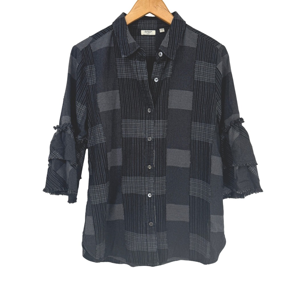 Dylan Patchwork Ruffle Sleeve Button Front Shirt … - image 1